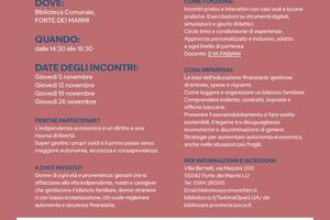 Bibliocare: a Forte dei Marmi un corso gratuito sull'economia di genere e l'autonomia finanziaria