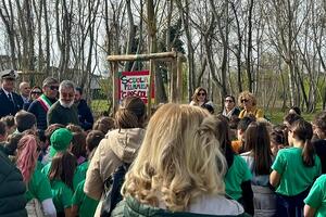 Cerimonia fortunale Brando, nato il 5 marzo, apre simbolicamente la piantumazione