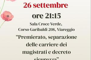 Viareggio: &quot;Premierato, separazione delle carriere dei magistrati e decreto sicurezza&quot;, conferenza del professor Saulle Panizza, venerdì 26 settembre