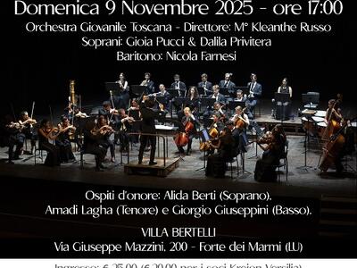 "Concerto Lirico con l'Orchestra Giovanile Toscana", domenica 9 novembre, Giardino d'Invero di Villa Bertelli a Forte dei Marmi
