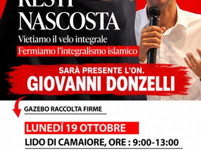 “Nessuna resti nascosta”: la campagna contro l'integralismo islamico  arriva a Lido di Camaiore con l’onorevole Giovanni Donzelli