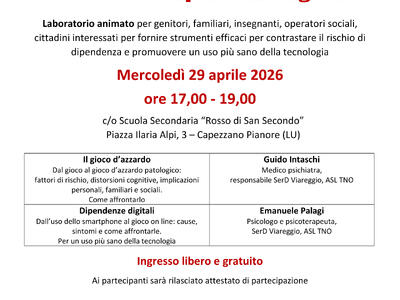 Parliamo di gioco d’azzardo e dipendenze digitali: un incontro animato per genitori e adulti a Capezzano Pianore