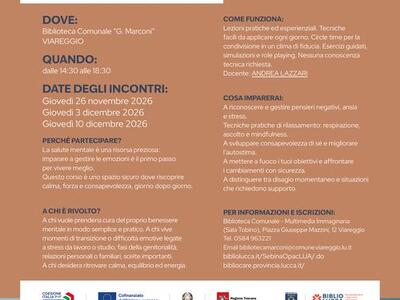 Bibliocare: a Viareggio il corso dedicato al benessere mentale e alle strategie   per affrontare le sfide quotidiane