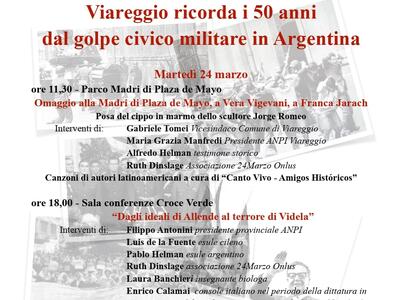 "Viareggio ricorda i 50 anni dal Golpe civico - militare in Argentina", iniziative 22 e 24 marzo