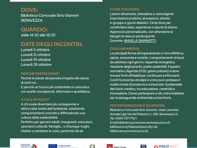 Seravezza, “Ambiente e Salute”: come contribuire con scelte sostenibili. Corso gratuito, di quattro incontri, alla Biblioteca Comunale