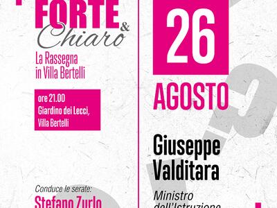 Il Ministro dell&#039;Istruzione Giuseppe Valditara chiude la rassegna &quot;Forte e chiaro&quot; a Villa Bertelli con la presentazione del suo libro, martedì 26 agosto