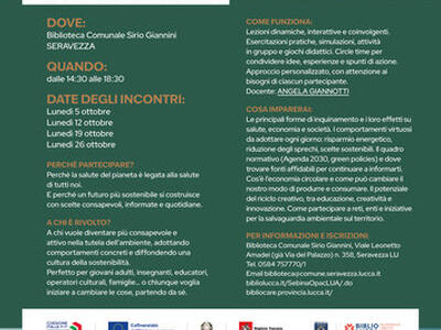 Bibliocare: Dalla salute del pianeta alla nostra: un corso a Seravezza  per stili di vita sostenibili