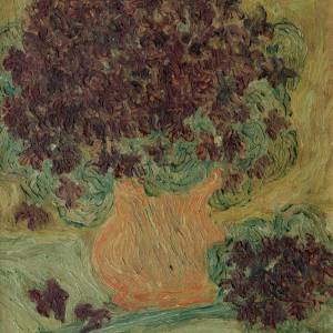 Giuseppe Migneco, Natura morta con brocca di vetro giallo e fiori, 1940 ca., olio su tela, 55 x 43 cm